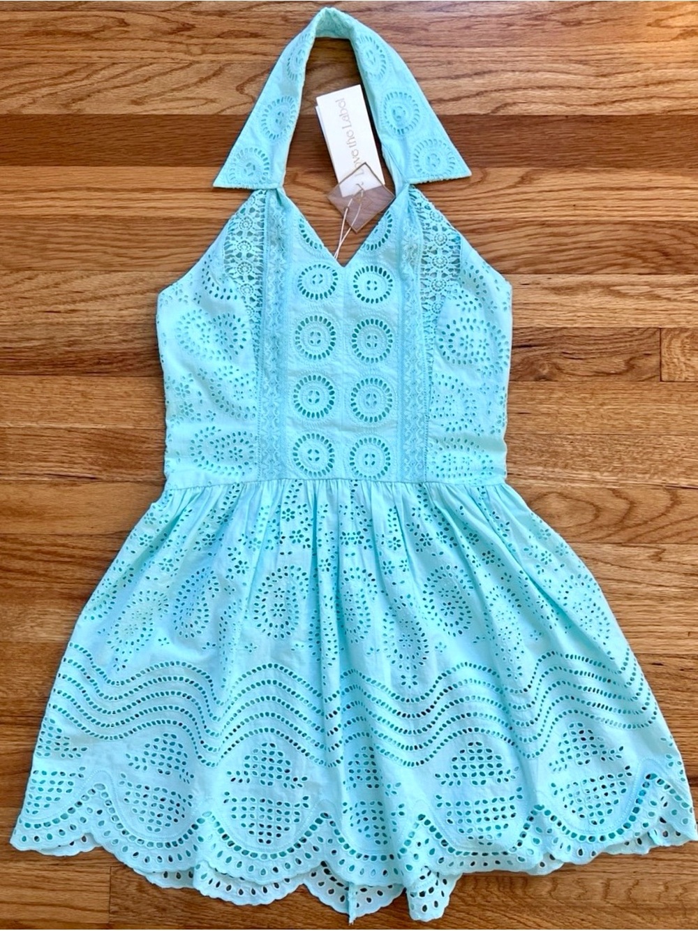 Love the Label Minnia Mini Dress Acqua  Eyelet New